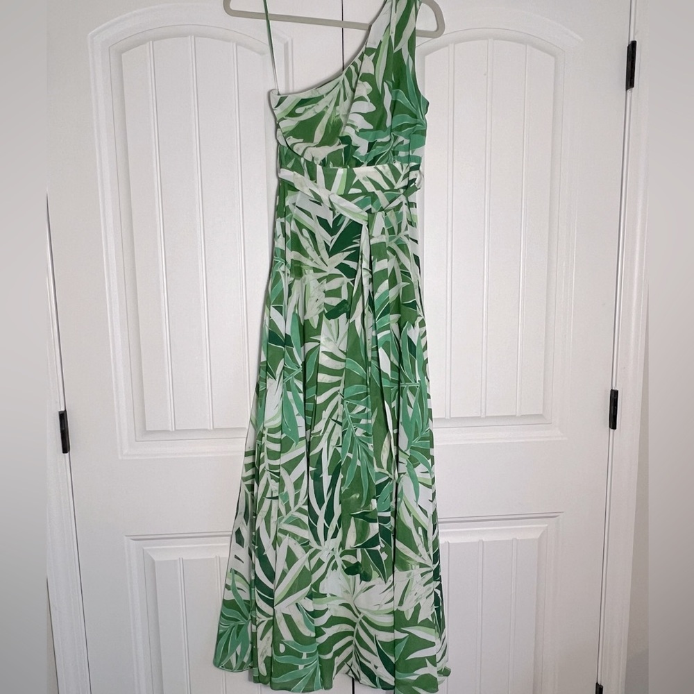 AURA - One Shoulder Maxi Dress Green with Palm print - Size M